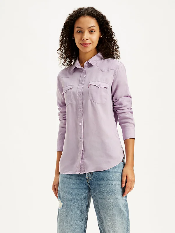 Women's Blouse with Peter Pan CollarWomen's Solid Regular Fit Denim Shirt