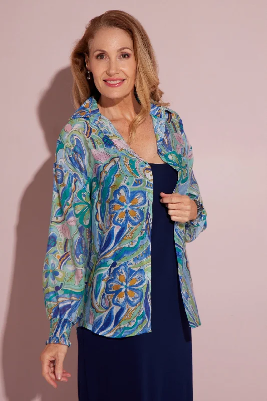 Women's Blouse with Long LengthSerenity Blouse - Lavender Aqua Paisley