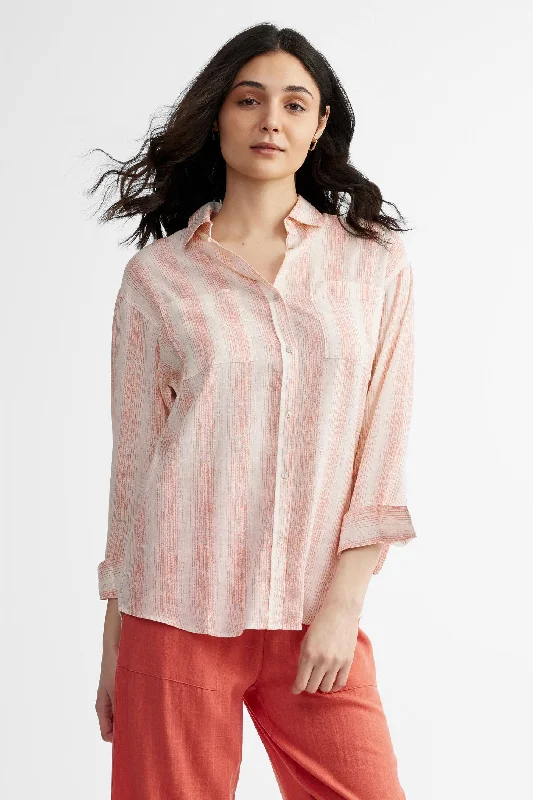 Women's Blouse with BeltChemisier rayé lin - Femme