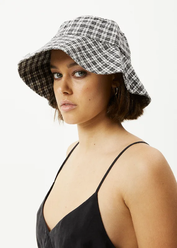 Women's Blouse with Keyhole CollarAFENDS Unisex Asta - Check Seersucker Bucket Hat - Steel