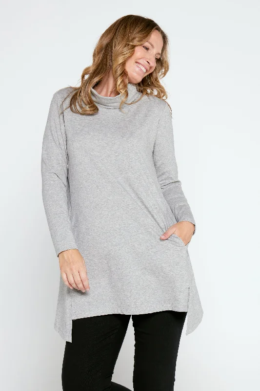 Women's Blouse with Lapel CollarJoslin Cowl Tunic - Silver Marle