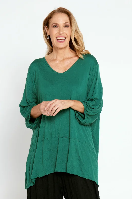 Women's Blouse with Shirt CollarSanders Cotton Top - Forest