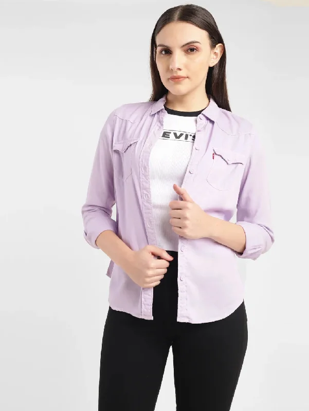 Women's Blouse with Narrow CollarWomen's Solid Spread Collar Shirt