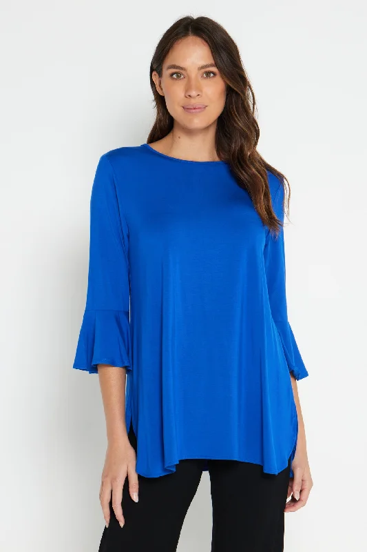 Women's Blouse with Boat CollarLacey Bamboo Top - Royal Blue