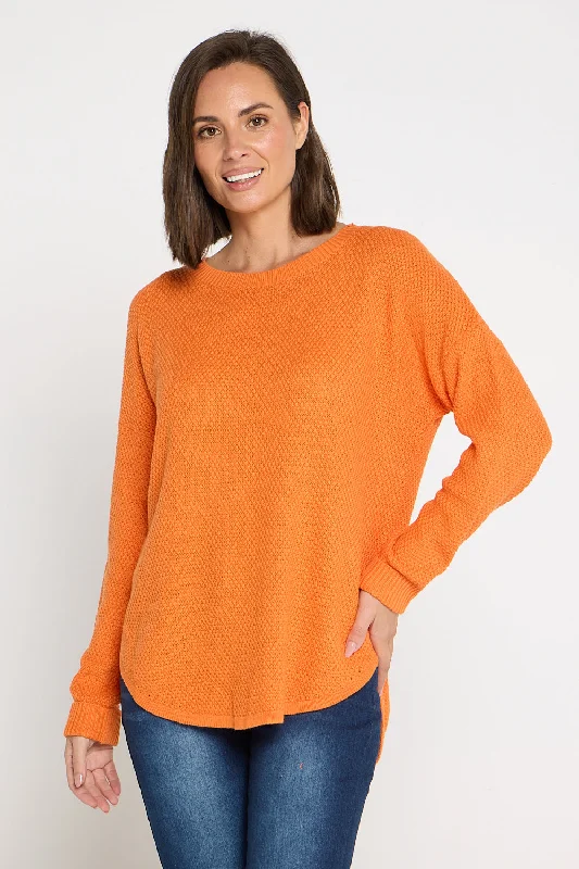 Women's Blouse with V-Shaped CollarBrenda Waffle Knit - Orange