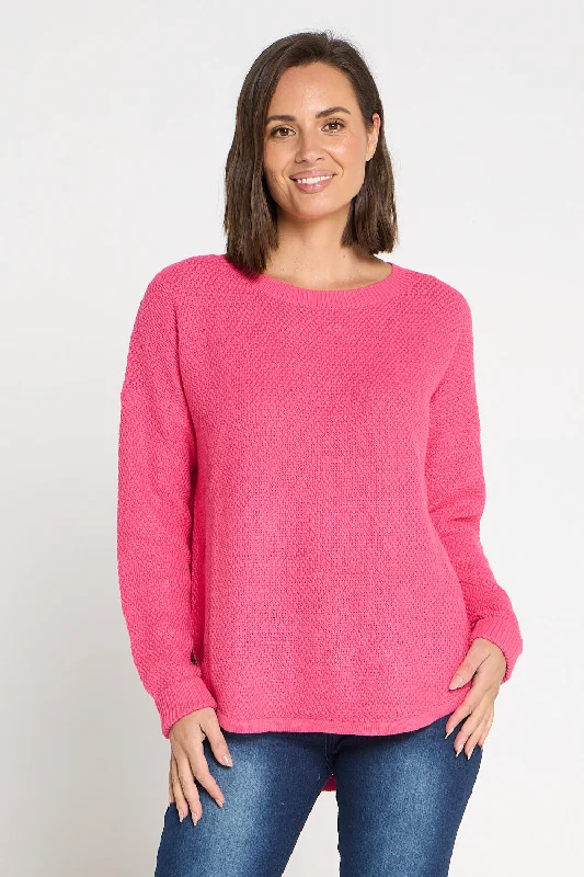 Women's Blouse with Rounded HemBrenda Waffle Knit - Hot Pink