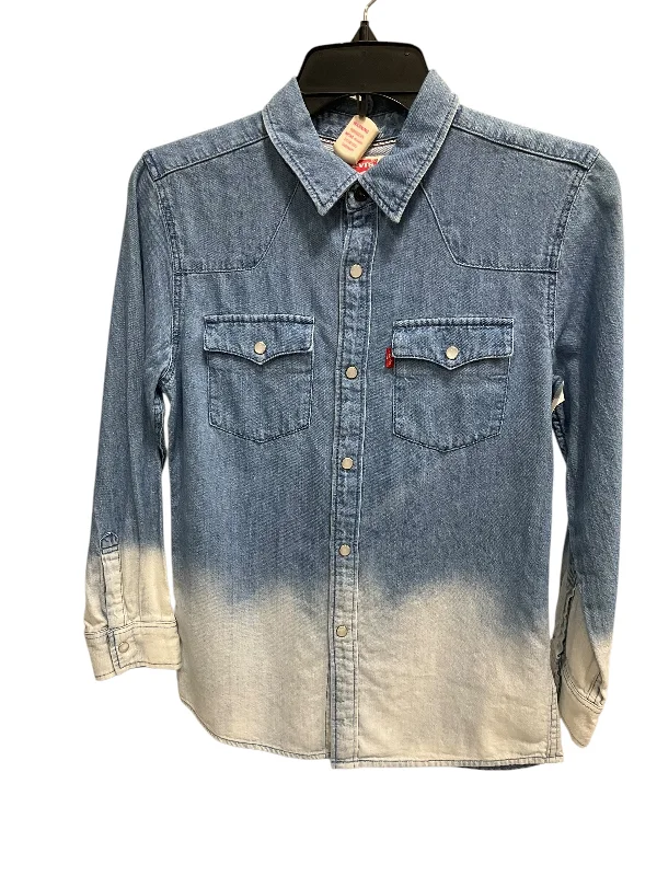 Women's Ruffled BlouseBlouse Long Sleeve By Levis In Blue Denim, Size: M