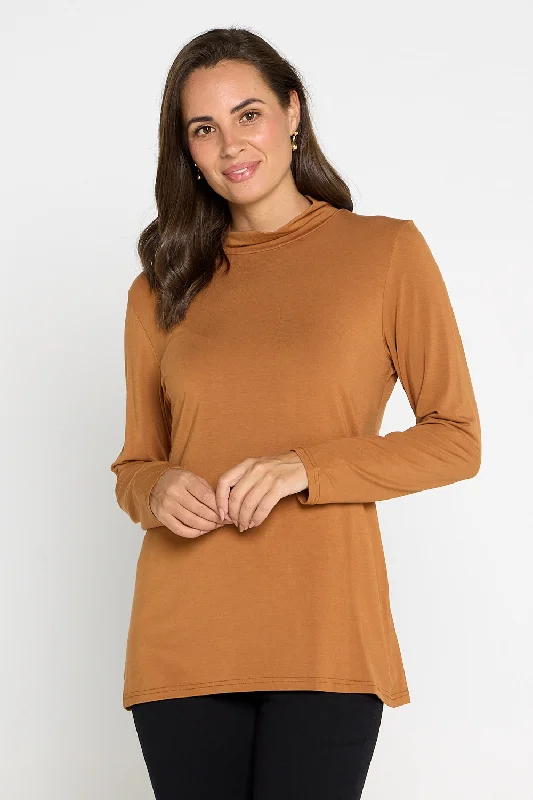 Women's Blouse with SmockingDeb Bamboo Skivvy - Rust