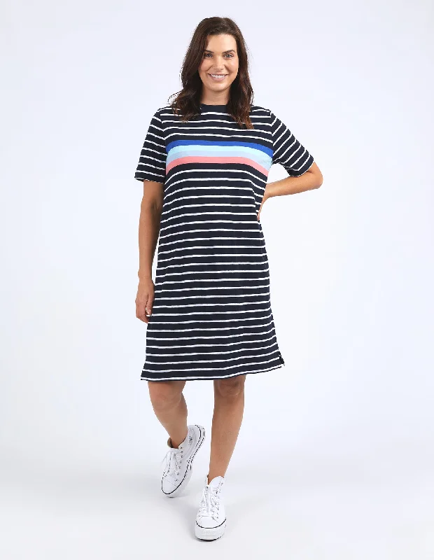 Women's V-Neck BlouseElm Zena Tee Dress Navy & White Stripe