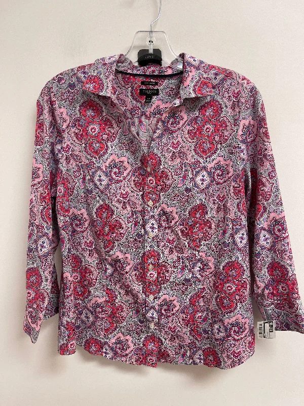 Women's Blouse with Bell SleevesBlouse Long Sleeve By Talbots In Pink & White, Size: Lp