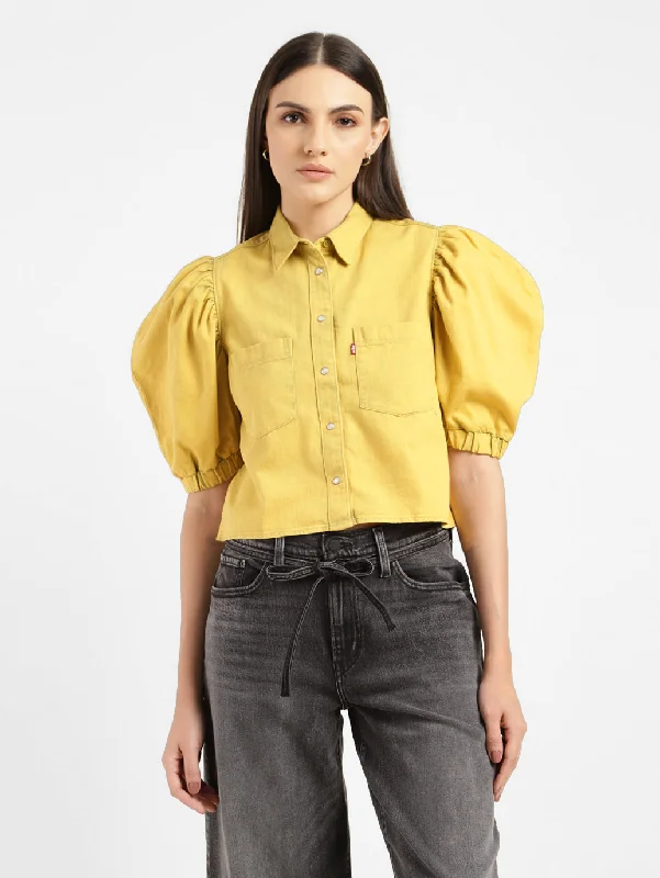 Women's Blouse with Sweetheart NeckWomen's Solid Spread Collar Shirt Yellow