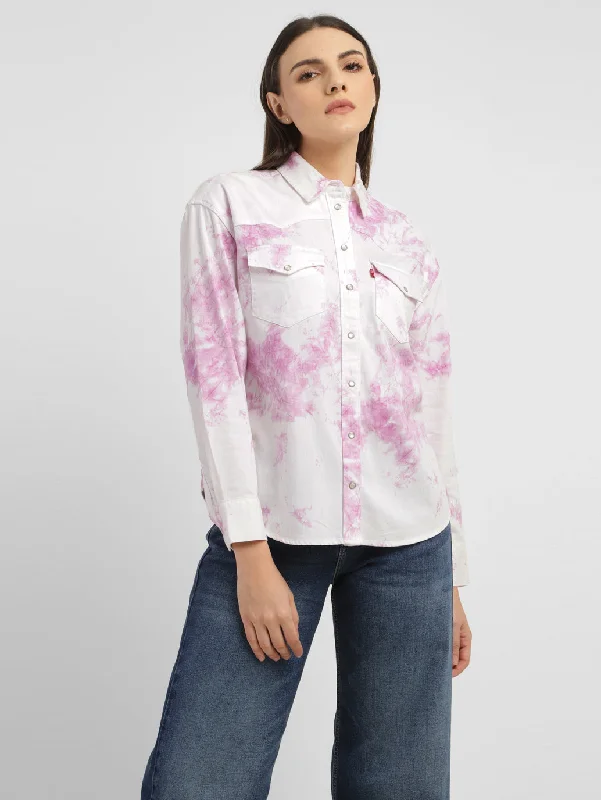 Women's Blouse with Sweetheart CollarWomen's Tie -Dye Spread Collar Shirt