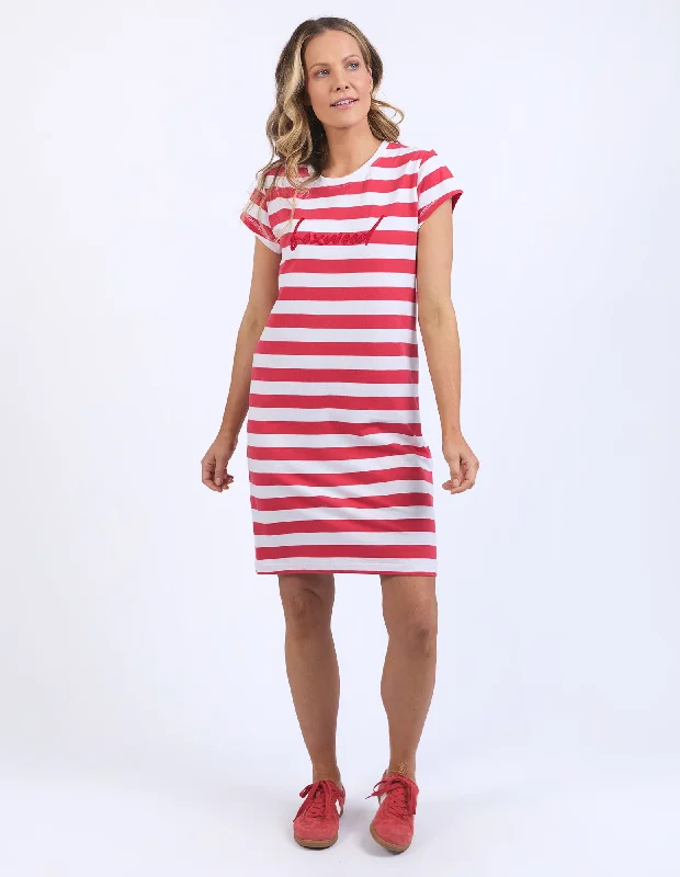 Women's Silk BlouseFoxwood Signature Stripe Tee Dress Cayenne & White Stripe