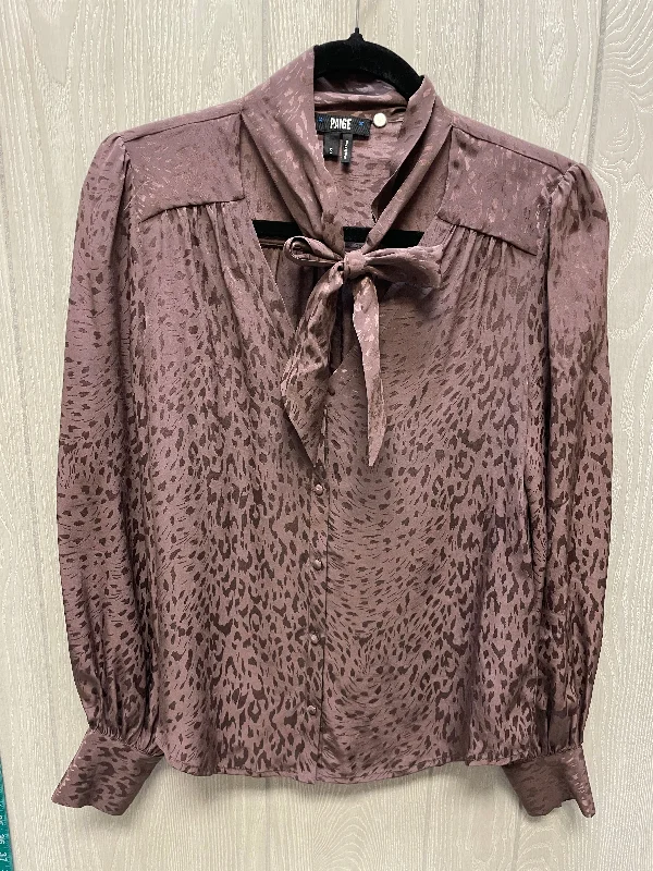 Women's Blouse with V-Shaped CollarBlouse Long Sleeve By Paige In Animal Print, Size: S