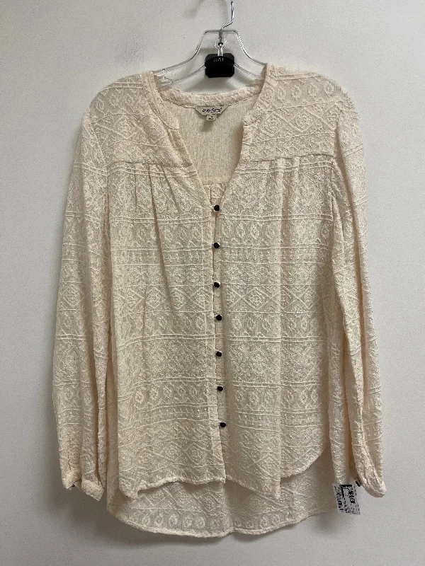 Women's Blouse with Boat CollarBlouse Long Sleeve By Lucky Brand In Cream, Size: S