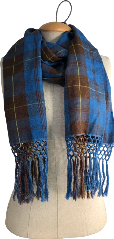 Women's Armenian Wool SweatersBlue Brown Check Pattern Scarf