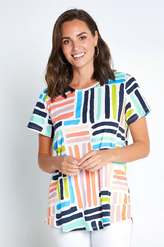 Women's Blouse with PatchesHere Comes Summer Tee - Tetris Print