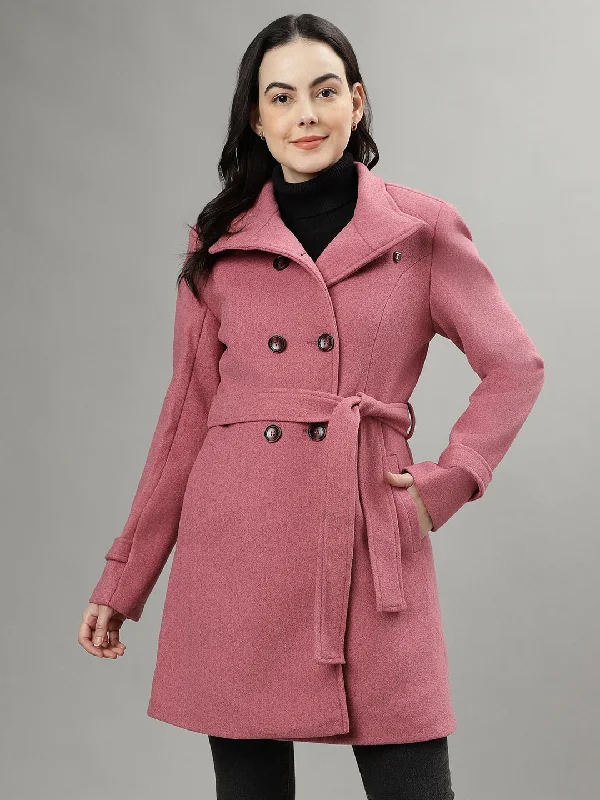 Women's Blouse for Special OccasionsIconic Women Pink Solid Spread Collar Full Sleeves Overcoat