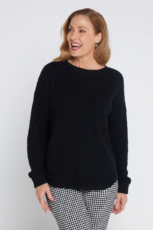 Women's Blouse with High CollarBrenda Waffle Knit - Black