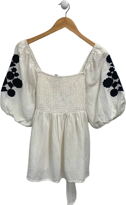 Women's Boat Collar SweatersMint Velvet White Smocked Embroidered Blouse UK M