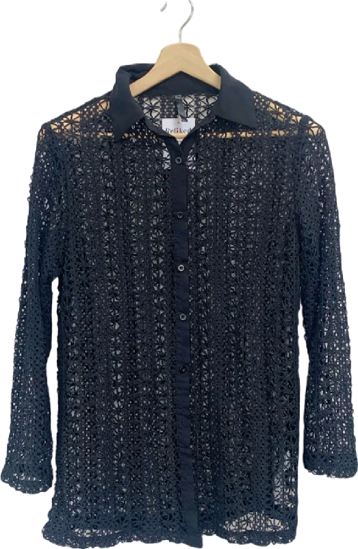 Women's Scottish Tweed SweatersBlack Crochet Lace Shirt UK S