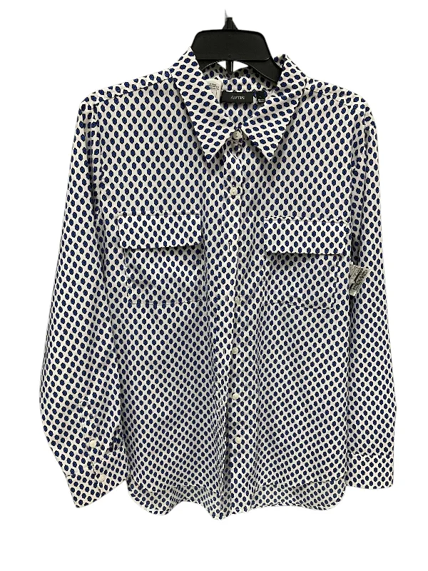 Women's Solid BlouseBlouse Long Sleeve By Apt 9 In Blue & White, Size: L