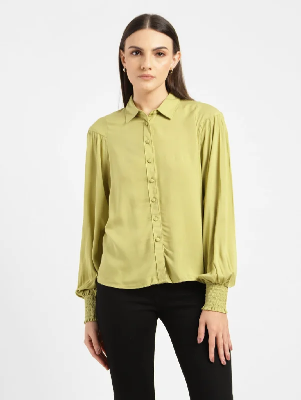 Women's Blouse for WeddingWomen's Solid Spread Collar Shirt Green