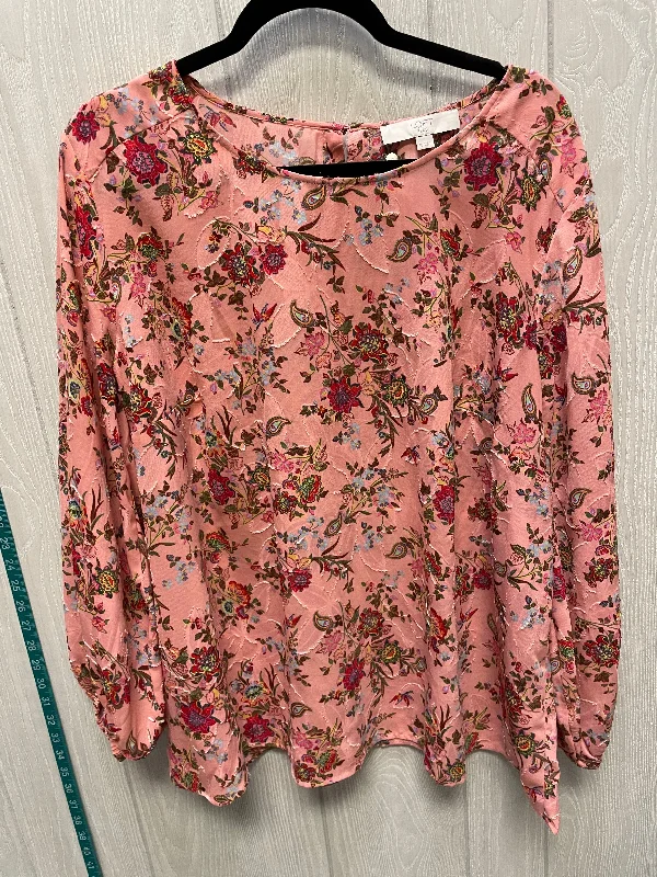 Women's Blouse for HolidayBlouse Long Sleeve By Loft In Floral Print, Size: 1x