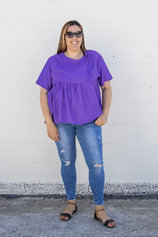 Women's Blouse with Square CollarAmethyst - Frill Detail Tee