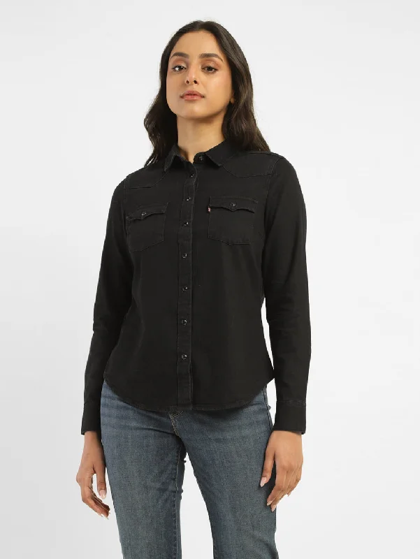 Women's Blouse with LaceWomen's Solid Spread Collar Shirt