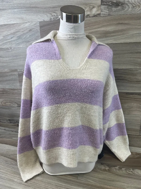 Women's Cotton Blend SweatersSweater By Cme In Purple & White, Size: S