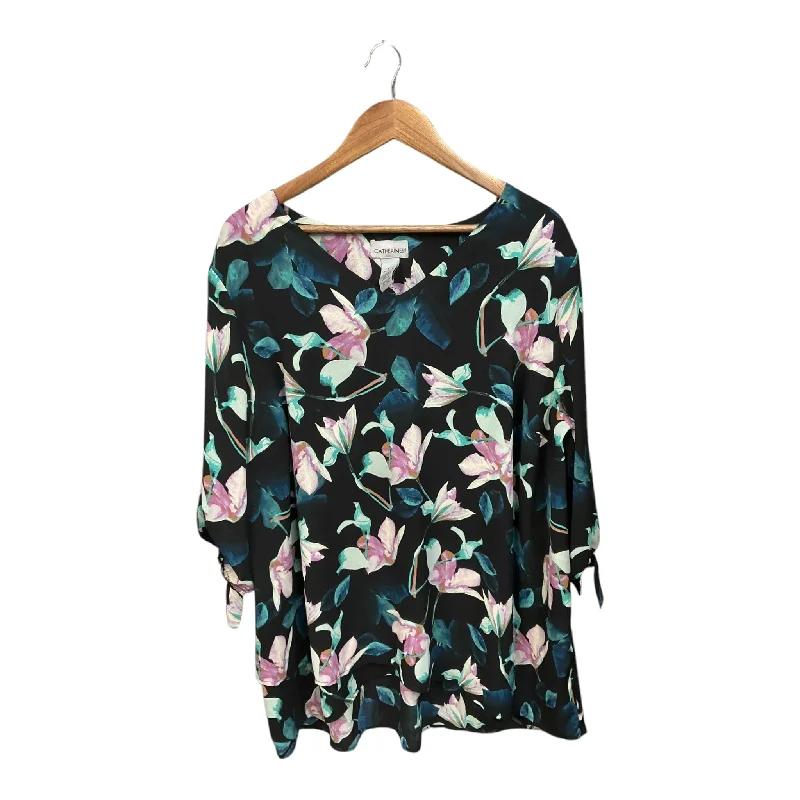 Women's Blouse with Low CollarBlouse 3/4 Sleeve By Catherines In Floral Print, Size: 2x