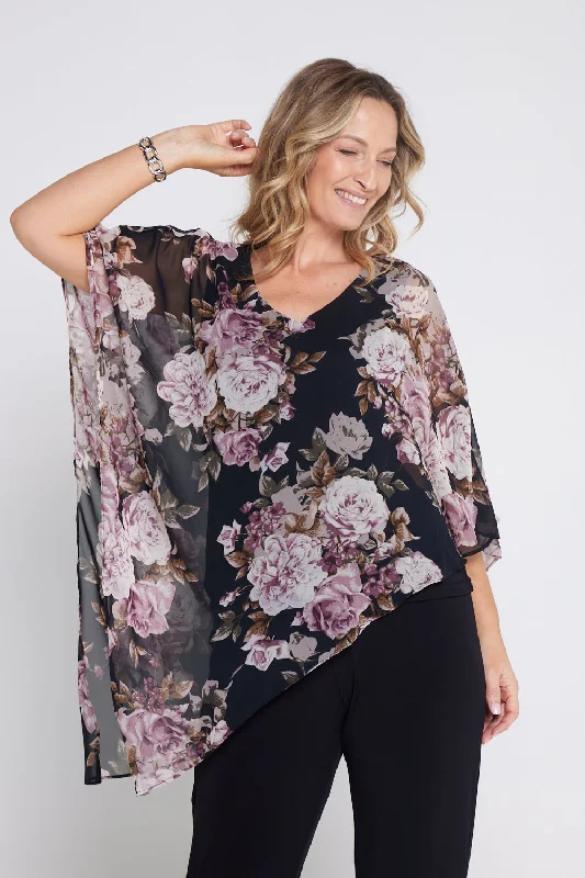 Women's Cotton BlouseAubriella Top - Mauve Roses