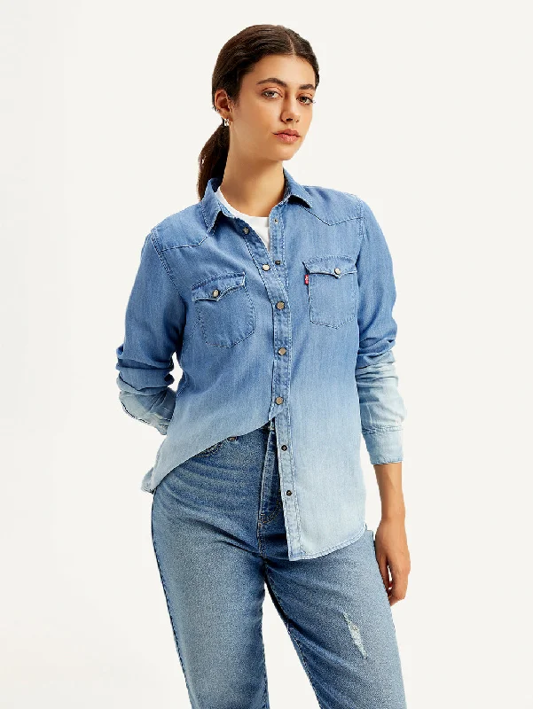 Women's Blouse with HoodWomen's Solid Regular Fit Denim Shirt