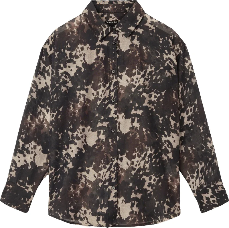 Women's Blouse with Low CollarPrinted Sheer Shirt - Women's|-|Chemise diaphane imprimée - Femme