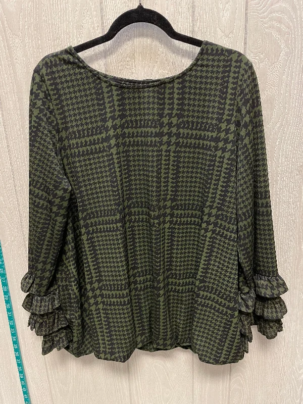 Women's Silk BlouseBlouse Long Sleeve By Philosophy In Black & Green, Size: 1x