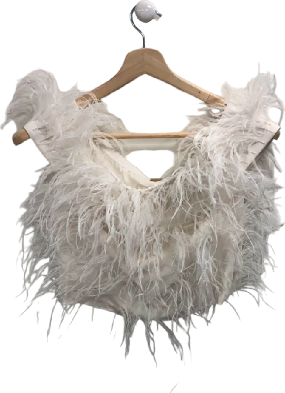 Women's Long Length SweatersCult Gaia Ivory Feathered Crop Top UK 8