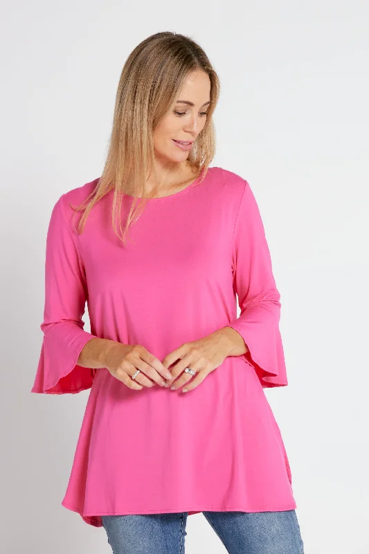 Women's Blouse with Rounded CollarLacey Bamboo Top - Hot Pink