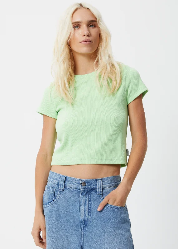 Women's Blouse with Cap SleevesAFENDS Womens Faith - Ribbed Tee - Lime Green