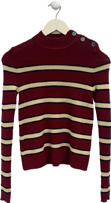 Women's Slovak Wool SweatersIsabel Marant Étoile Burgundy Striped Button-Shoulder Sweater UK 6