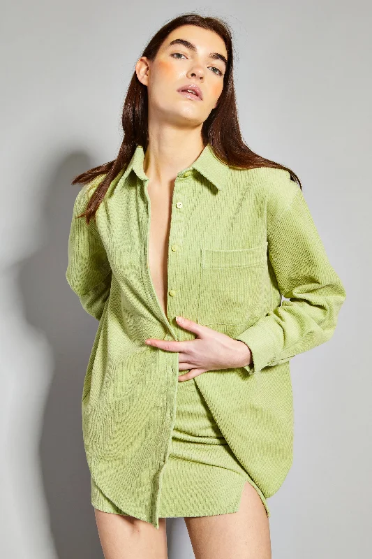 Women's Blouse with CollarGlamorous Pistachio Corduroy Button Front Shirt