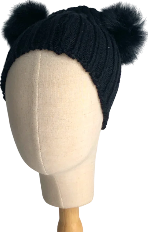 Women's Woolen SweatersAmelia Jane London Black Knitted Hat with Pom Poms One Size