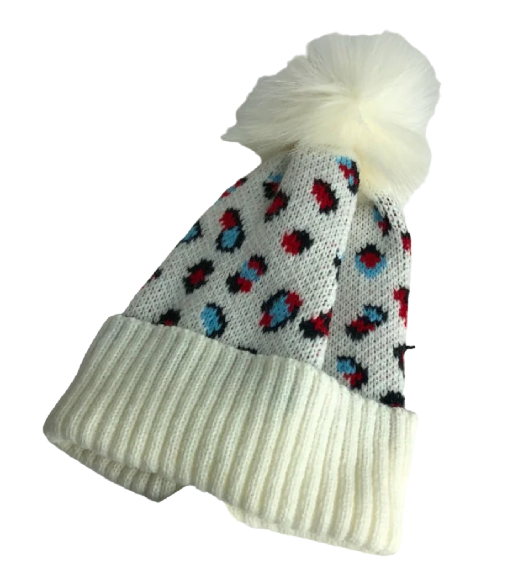 Women's Fair Isle SweatersWhite Leopard Print Bobble Hat One Size