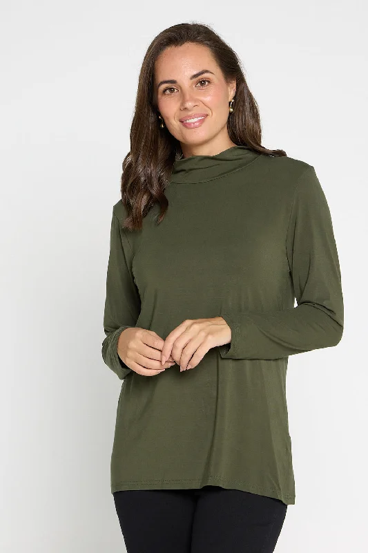 Women's Blouse with PleatsDeb Bamboo Skivvy - Olive