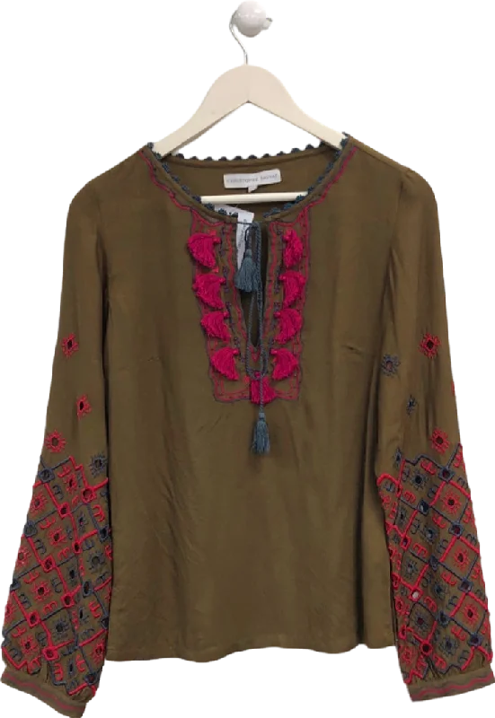 Women's Notched Collar SweatersChristophe Sauvat Brown Embroidered Blouse XS