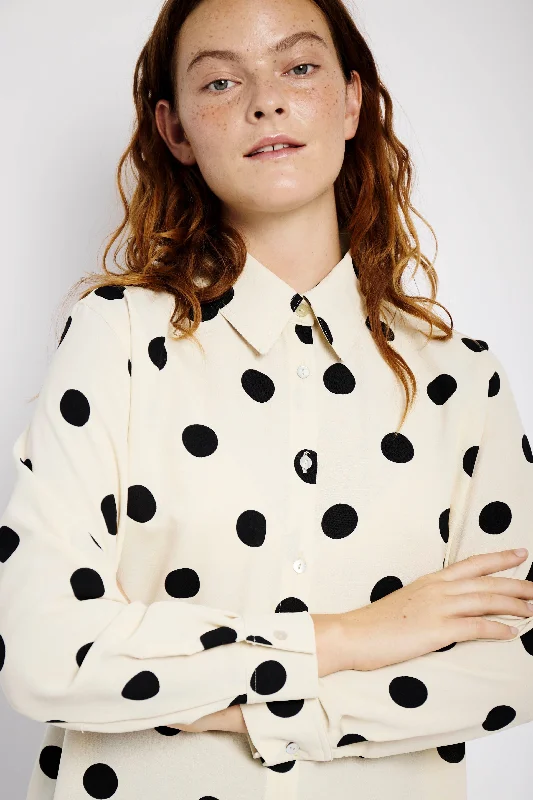 Women's Blouse with TasselsThe Essential Shirt in Black and Cream Spot