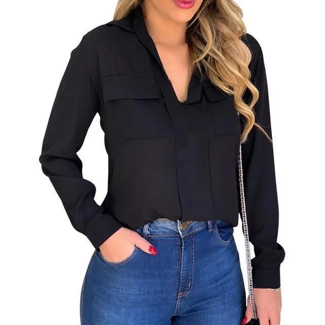 Women's Blouse with BeltWomen Blouse, Chiffon Blouse With Pockets, Plus Size