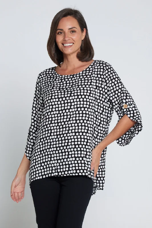 Women's Blouse with Notched CollarRaven Top - Black Spot