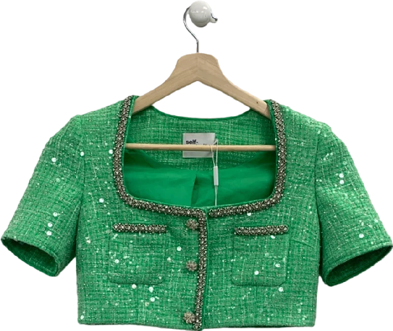 Women's Estonian Wool SweatersSelf-Portrait Green Boucle Embellished Top UK 8