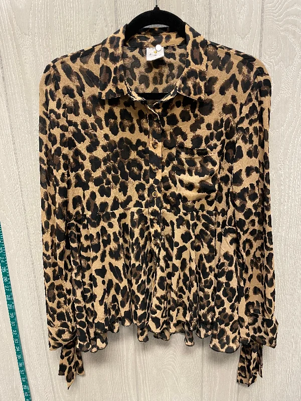 Women's Blouse with Rounded HemBlouse Long Sleeve By By Together In Animal Print, Size: S